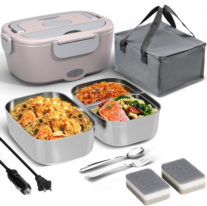 Sitlais Electric Lunch Box for Adults - 80W Fast Heated Lunch Box for Men&Women with Dual 1.5L Stainless Steel Containers Fast Heating Portable Food Warmer for Car&Truck lonchera eléctrica portátil - Image 1